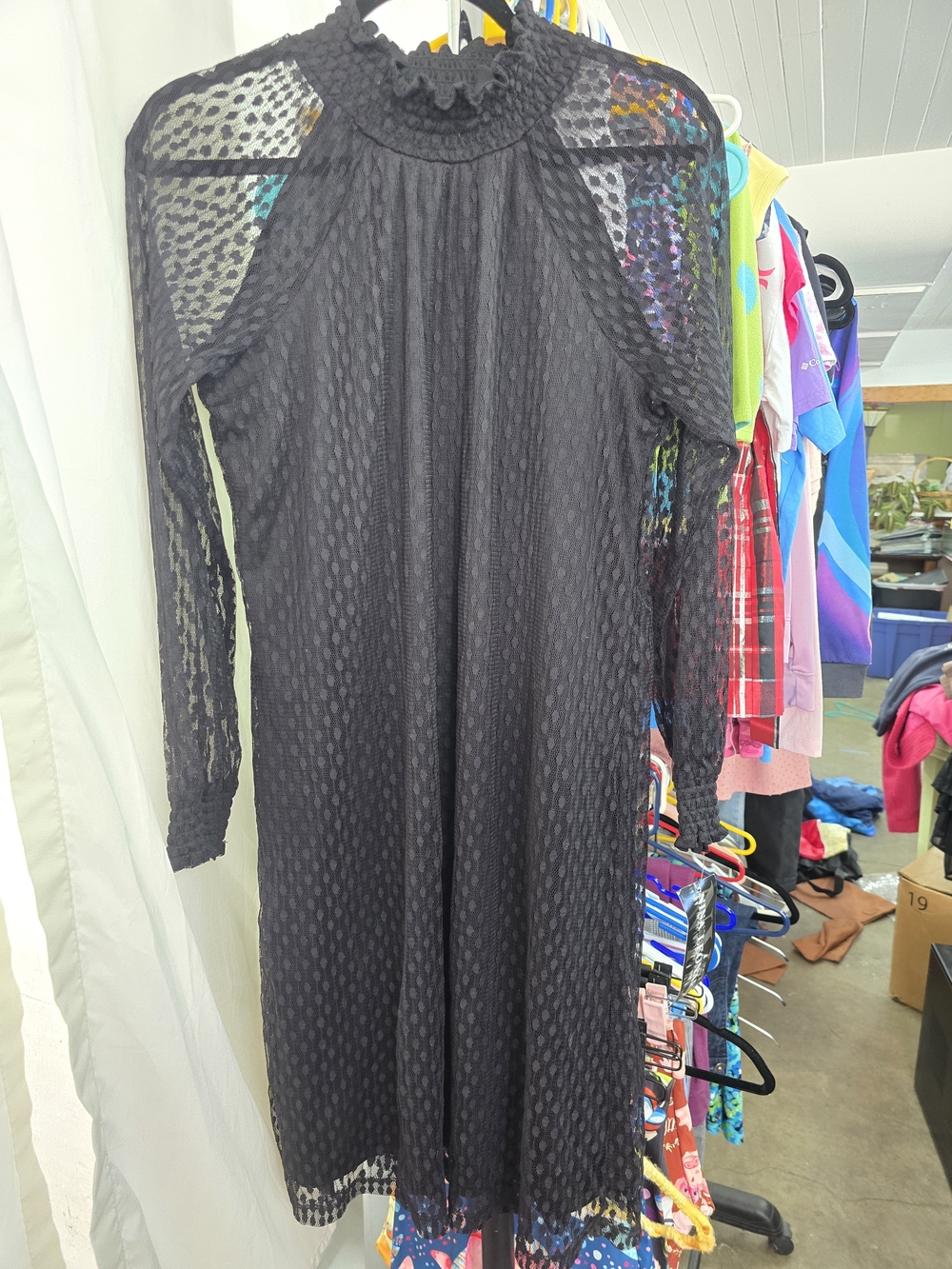 Nina Leonard Black Long-Sleeve Lace Midi Dress